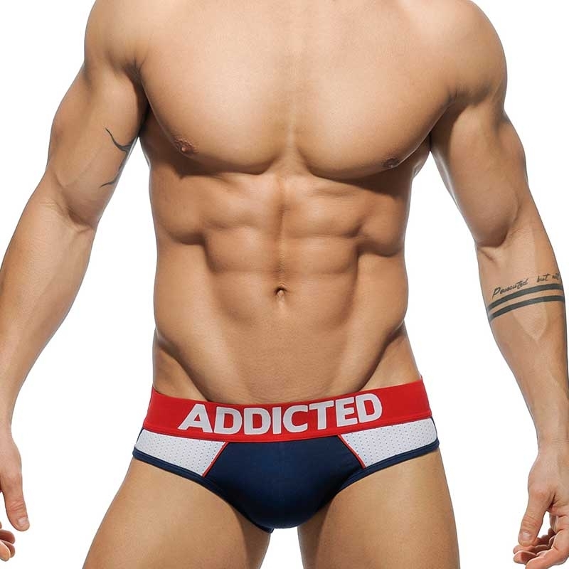 ADDICTED BRIEF sexy COMBI DAN Backless Mesh AD-406 Olympic Wear navy-white-red