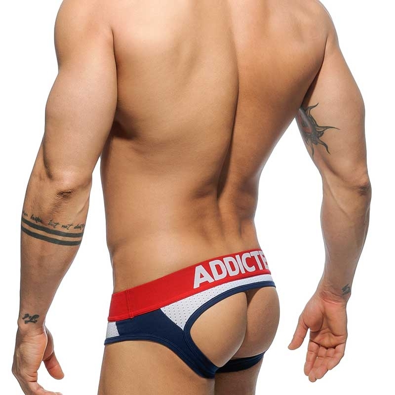 ADDICTED BRIEF sexy COMBI DAN Backless Mesh AD-406 Olympic Wear navy-white-red