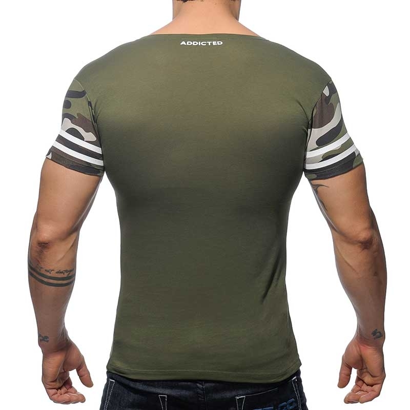 ADDICTED T-SHIRT regular V-NECK H8T Jersey Army AD-389 Mainstream olive-white