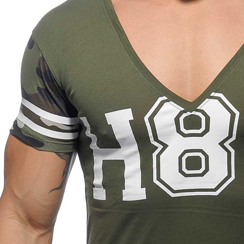 ADDICTED T-SHIRT regular V-NECK H8T Jersey Army AD-389 Mainstream olive-white