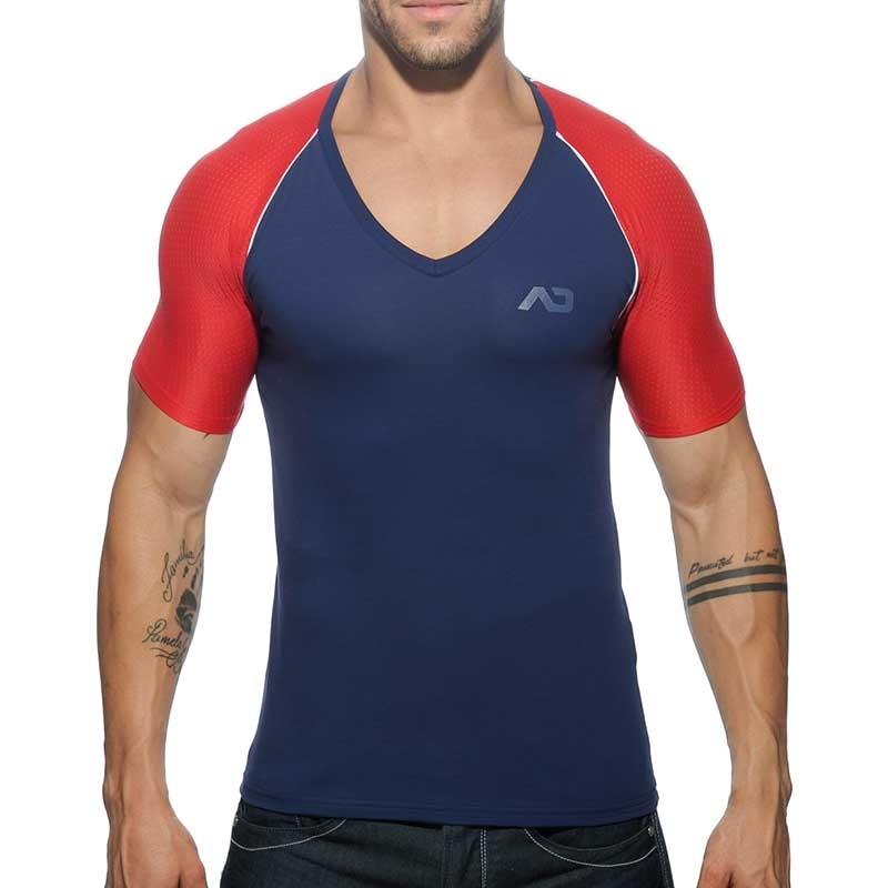 ADDICTED T-SHIRT athletic V-NECK RANGLAN Sport Mesh AD-460 Sportswear navy-red