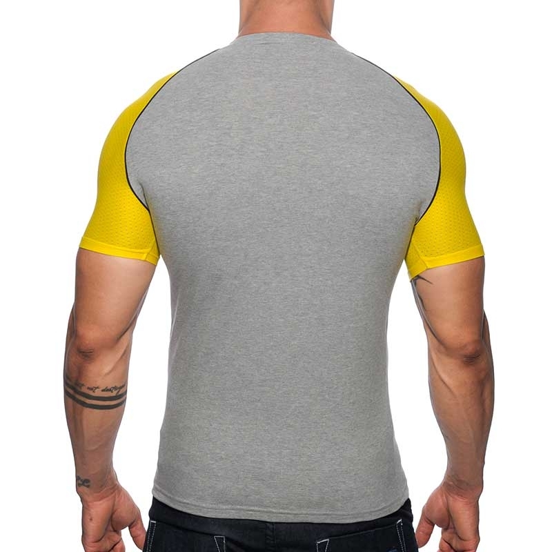 ADDICTED T-SHIRT athletic Runner V-NECK RANGLAN Sport Mesh AD-460 Sportswear grey-yellow