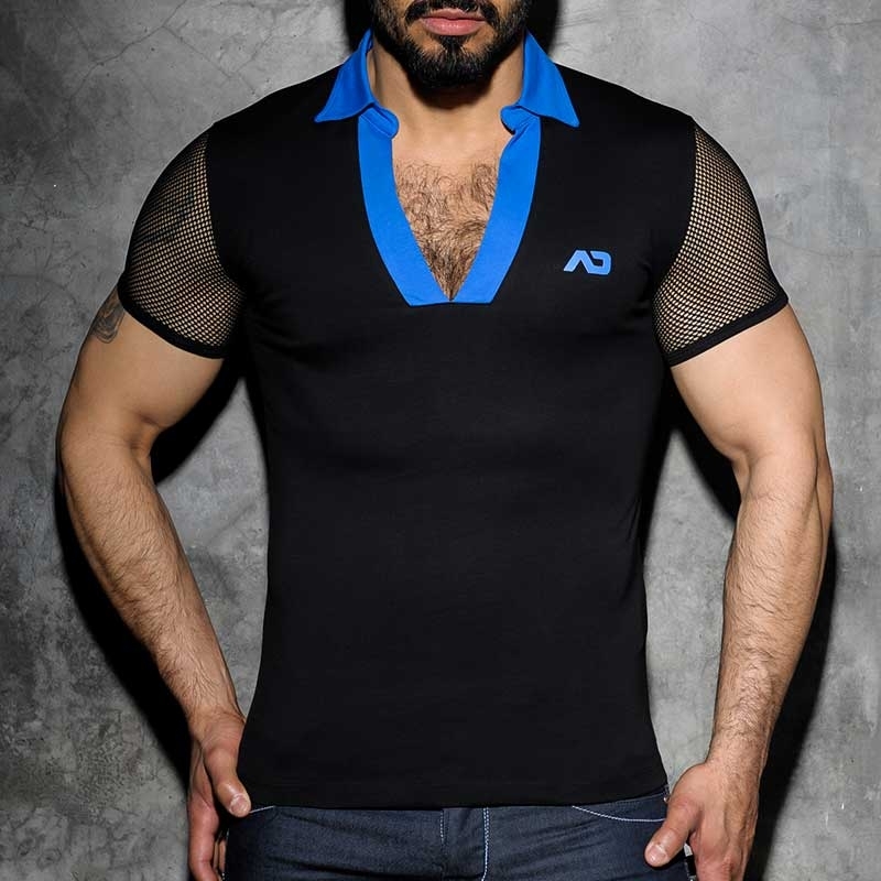 AD-FETISH POLO T-SHIRT ADF36 mesh sleeves code blue