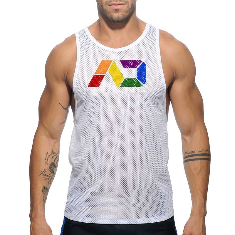 ADDICTED mesh TANK TOP rainbow flag AD542 in white