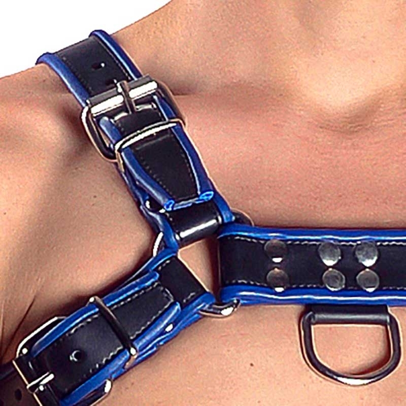 MISTER B LEATHER HARNESS hot COCKRING SVEN Hanky Code Piping MBL-600518 Fetish Club black-blue