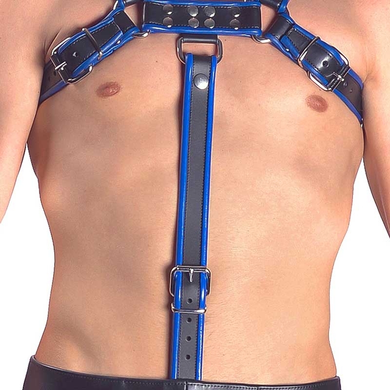 MISTER B LEATHER HARNESS hot COCKRING SVEN Hanky Code Piping MBL-600518 Fetish Club black-blue