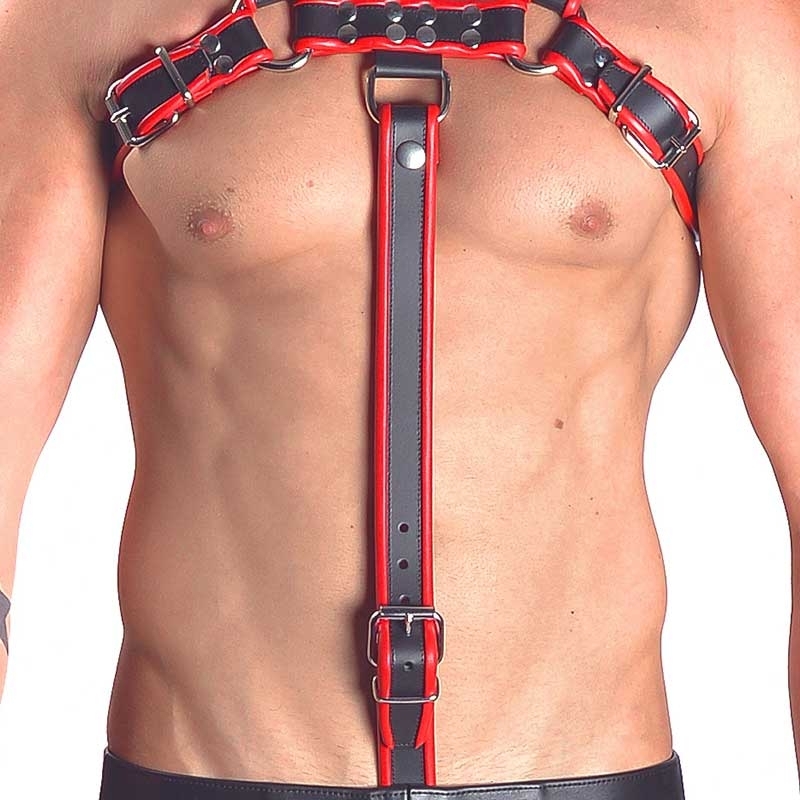 MISTER B LEATHER HARNESS hot COCKRING SVEN Hanky Code Piping MBL-600538 Fetish Club black-red
