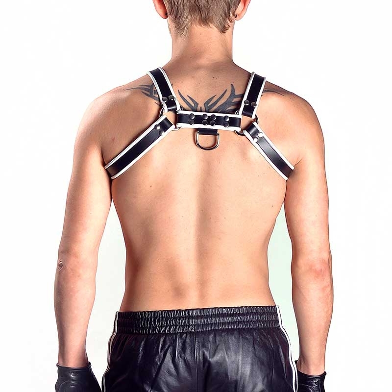 MISTER B LEATHER HARNESS hot COCKRING SVEN Hanky Code Piping MBL-600548 Fetish Club black-white