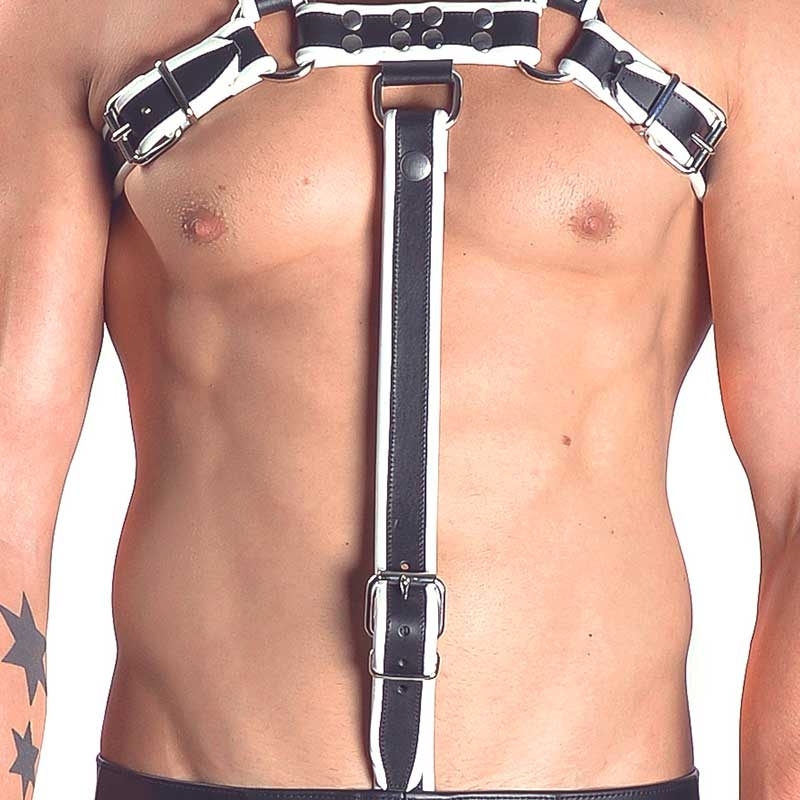 MISTER B LEATHER HARNESS hot COCKRING SVEN Hanky Code Piping MBL-600548 Fetish Club black-white