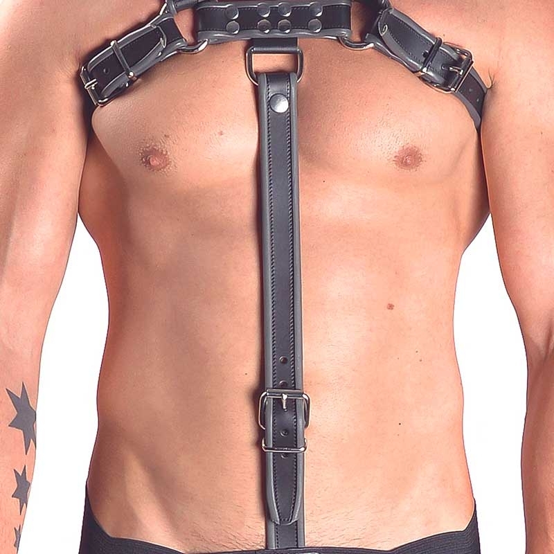 MISTER B LEATHER HARNESS hot COCKRING SVEN Hanky Code Piping MBL-600578 Fetish Club black-grey