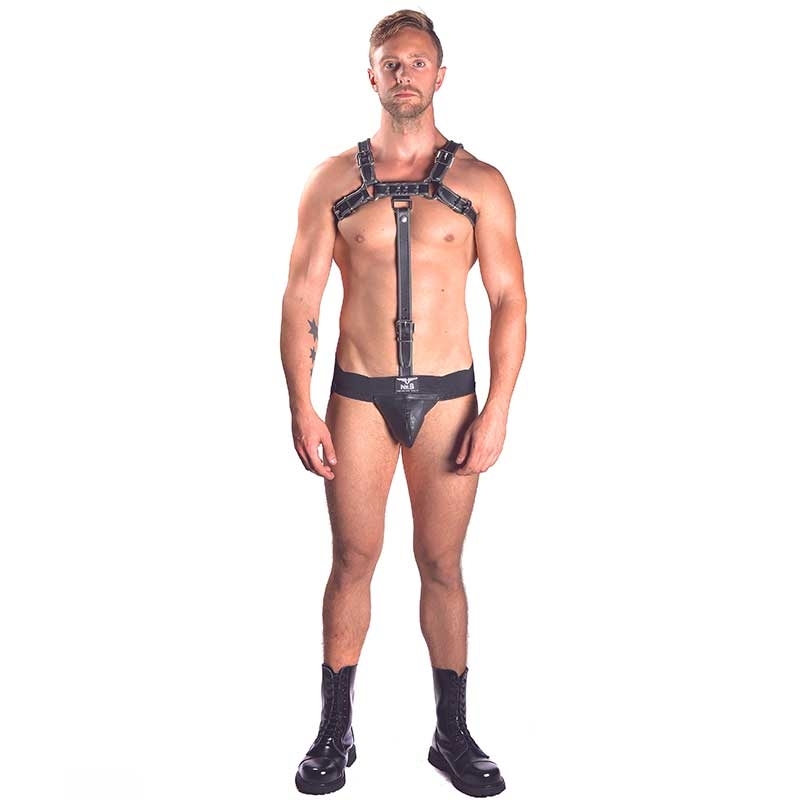 MISTER B LEATHER HARNESS hot COCKRING SVEN Hanky Code Piping MBL-600578 Fetish Club black-grey
