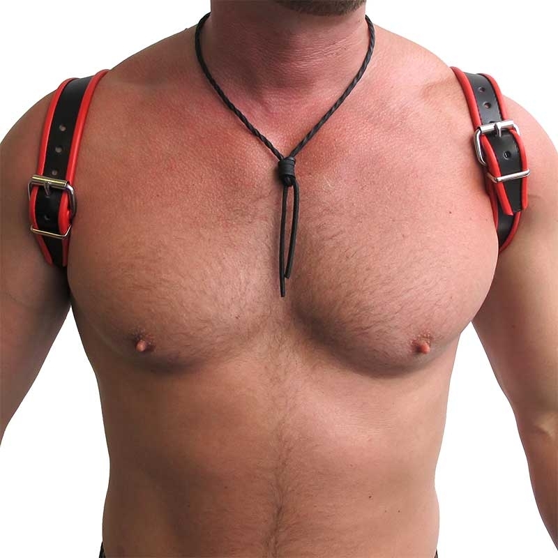MISTER B LEATHER HARNESS hot PIPING ACE Shoulder Buckle MBL-600630 Fetish Club black-red