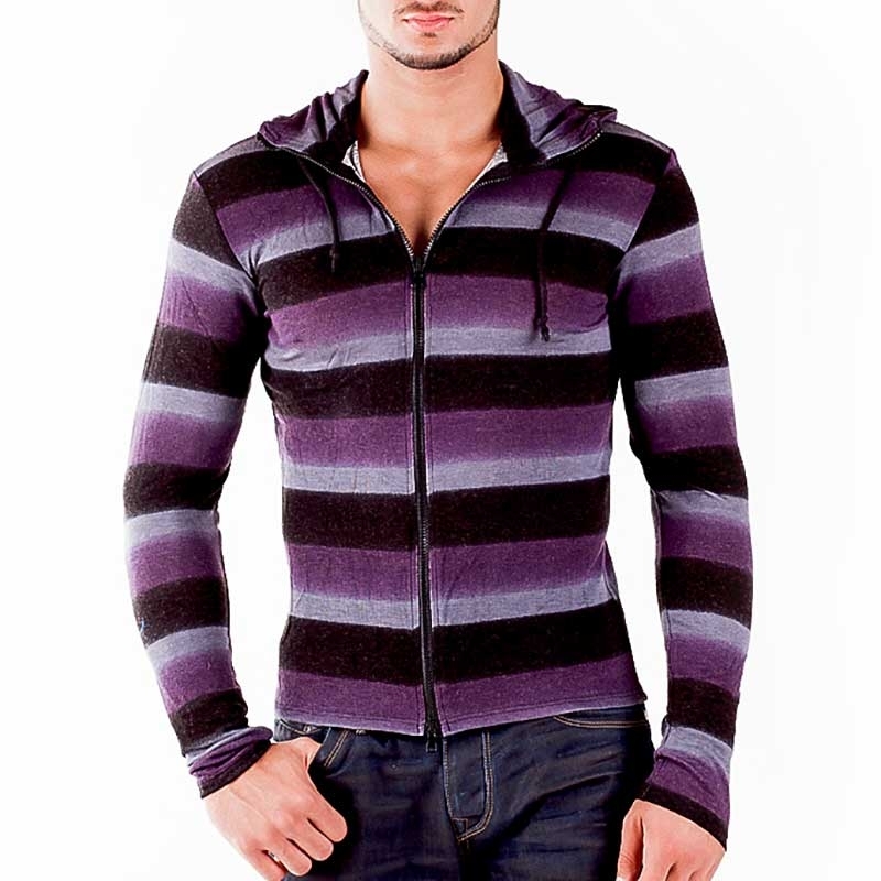 WAGNER Berlin 184058 STRICKJACKE Gestreift slim Sommer PULLOVER Stil Streetwear black-purple