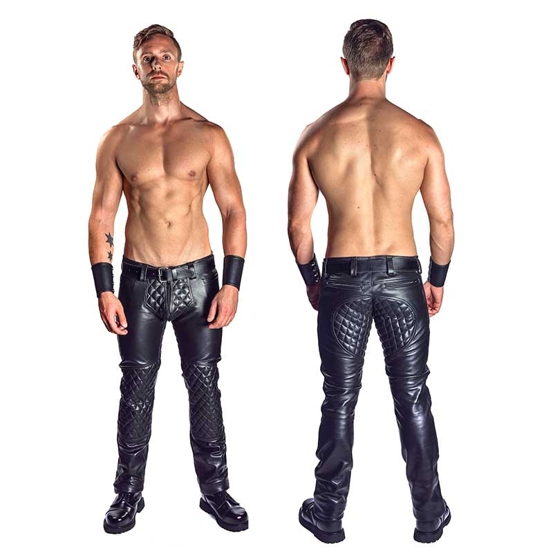 MISTER B classic biker leather pants with quilted pattern