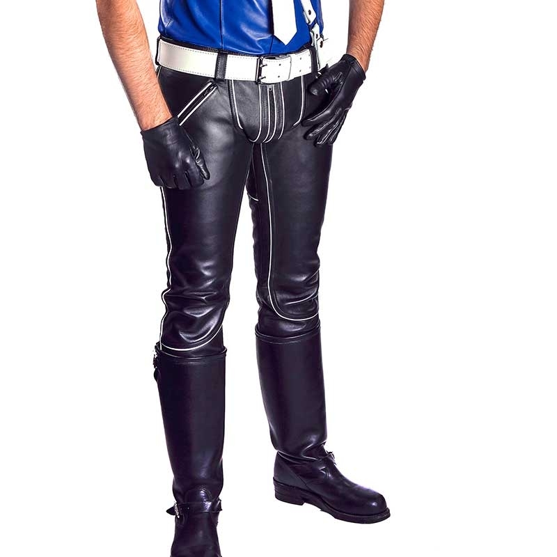MISTER B LEATHER PANTS 11120 with color contrast piping