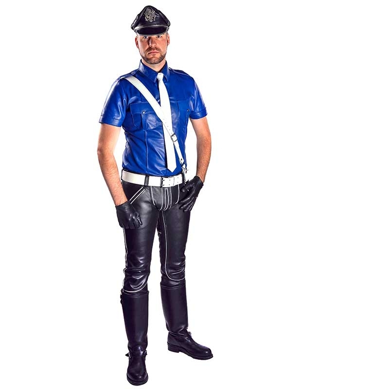 MISTER B designer leather pants with full length zipper from front to back