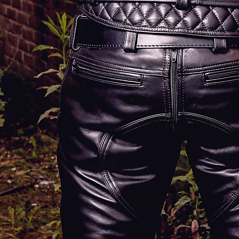 MISTER B classic leather jeans with four zipper pockets