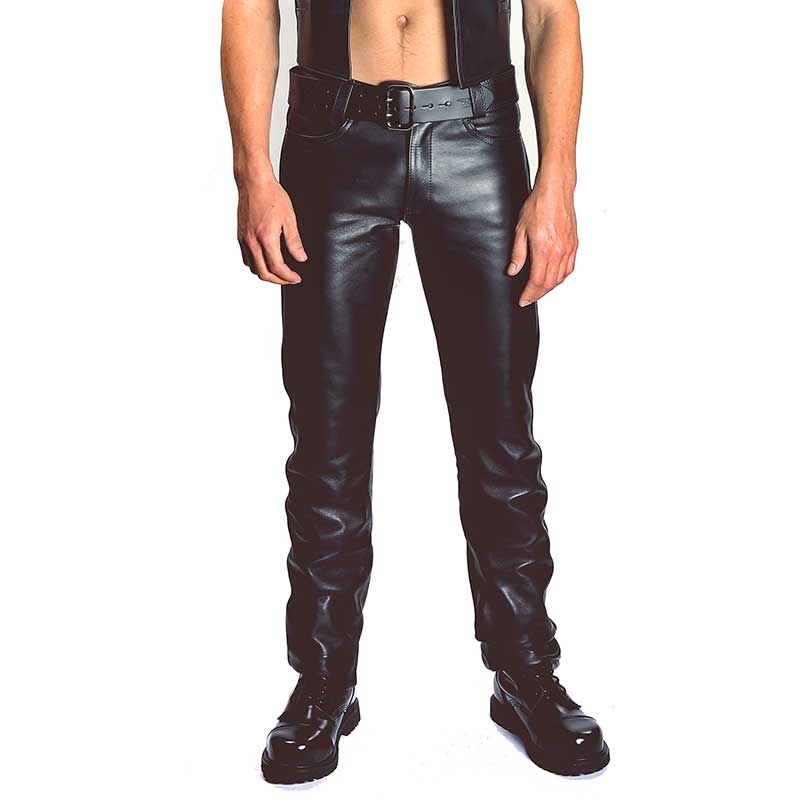MISTER B LEATHER PANTS 10310 with classic button closure