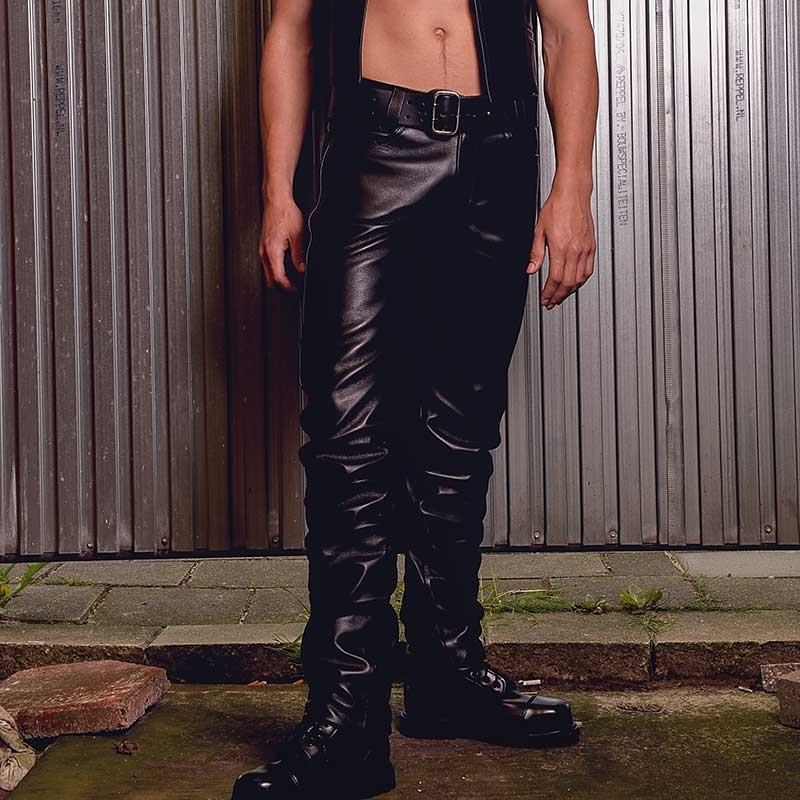 MISTER B LEATHER PANTS 10310 with classic button closure
