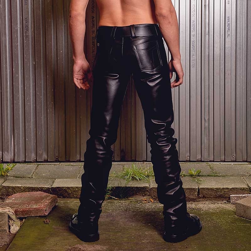 MISTER B classic leather pants with a basic button closure