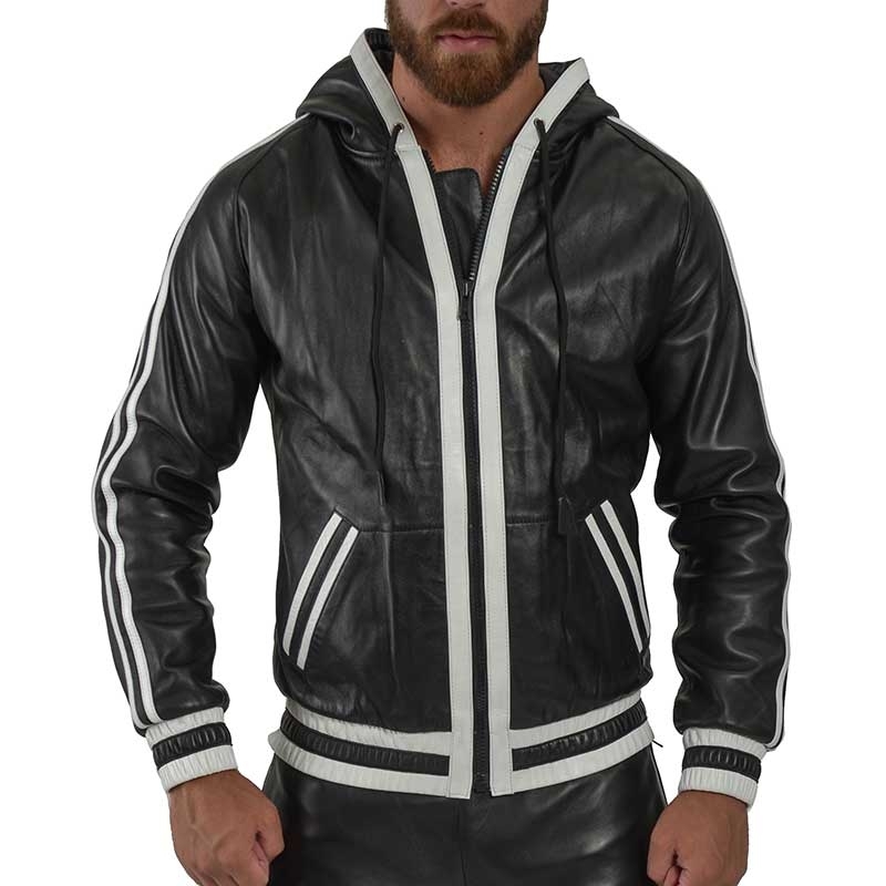 MISTER B LEATHER HOODIE 15024 with athletic cut hood