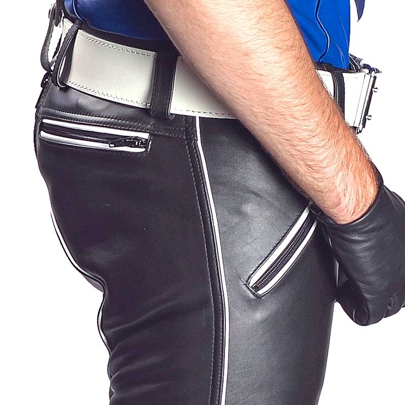 MISTER B LEATHER PANTS 11180 with color contrast piping