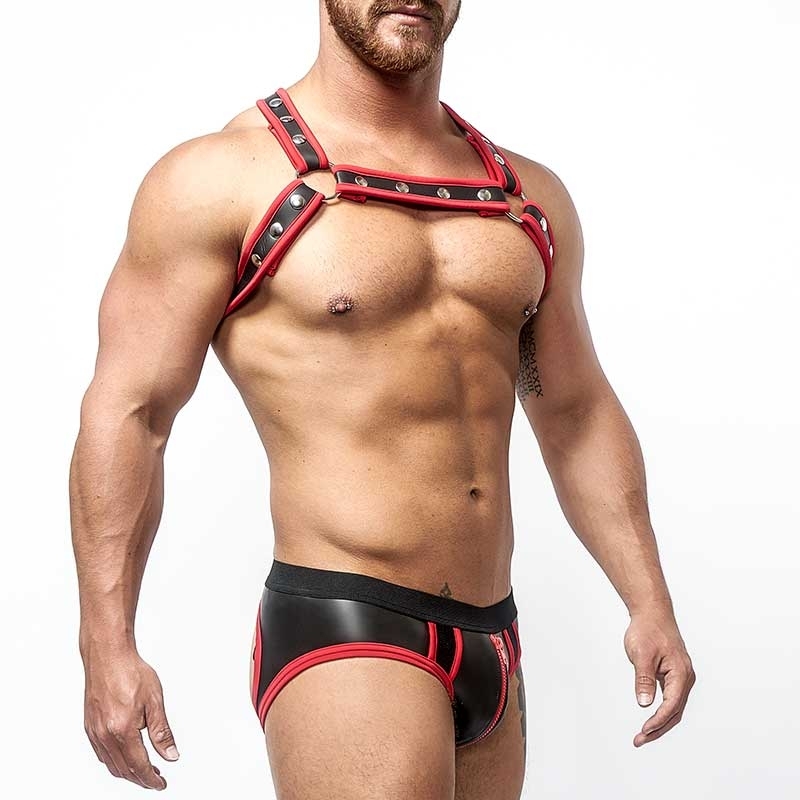 MISTER B NEOPRENE backless BRIEF 340130 with color contrast piping