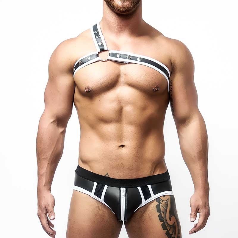 MISTER B NEOPRENE backless BRIEF 340140 with color contrast piping