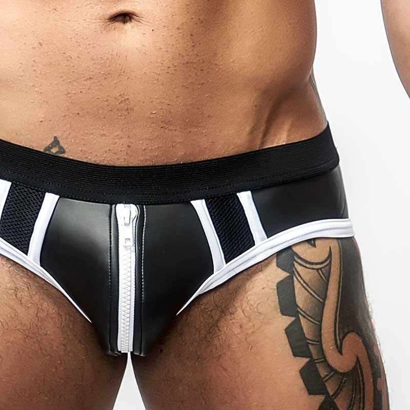 MISTER B NEOPRENE backless BRIEF 340140 with color contrast piping