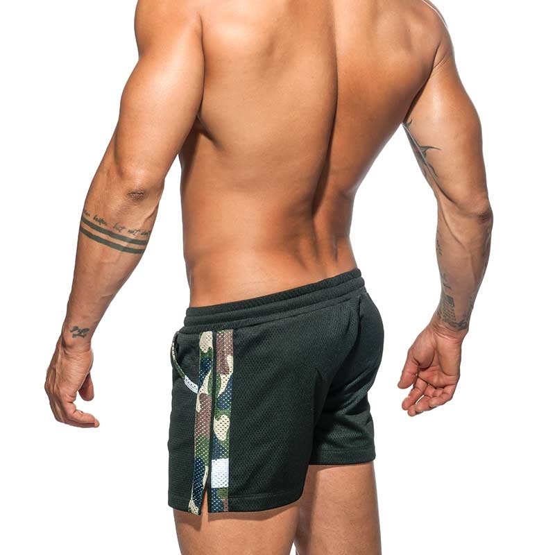 ADDICTED SHORTS army AD635 black mesh with olive camo piping