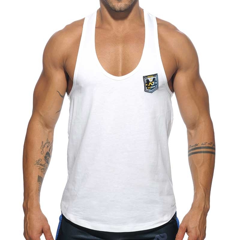 ADDICTED TANK TOP contrast AD493 fit line string Steg in white