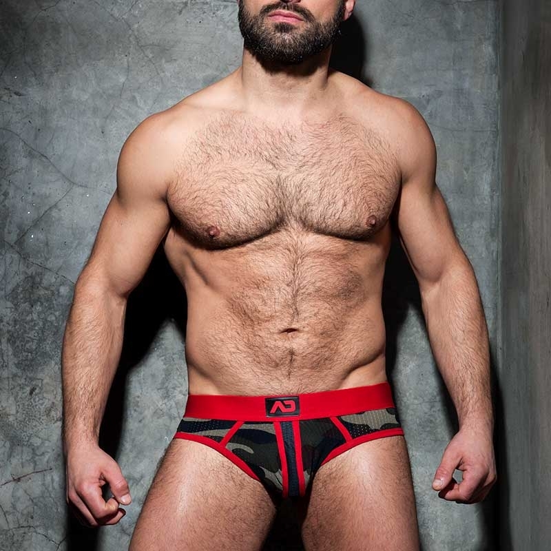 ADDICTED BRIEF stripe fetish ADF62 red backless camo mesh