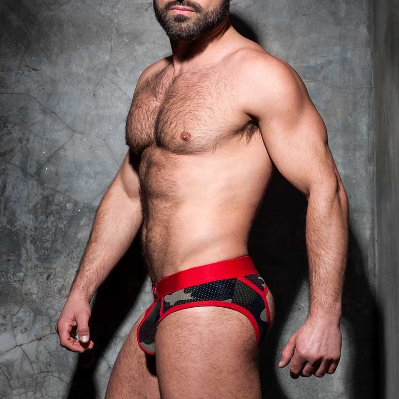 ADDICTED BRIEF stripe fetish ADF62 red backless camo mesh