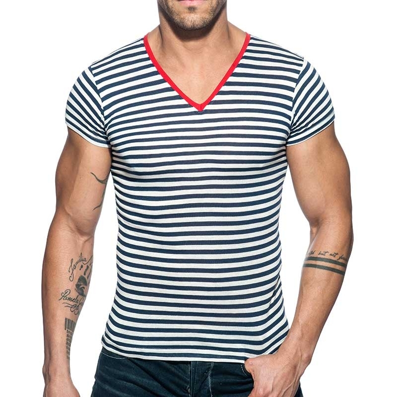 ADDICTED T-SHIRT sailor AD587 striped in navy red-blue look