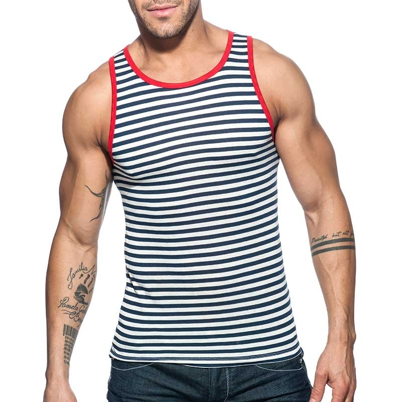 ADDICTED TANK TOP sailor AD588 striped in navy look with red-Neck
