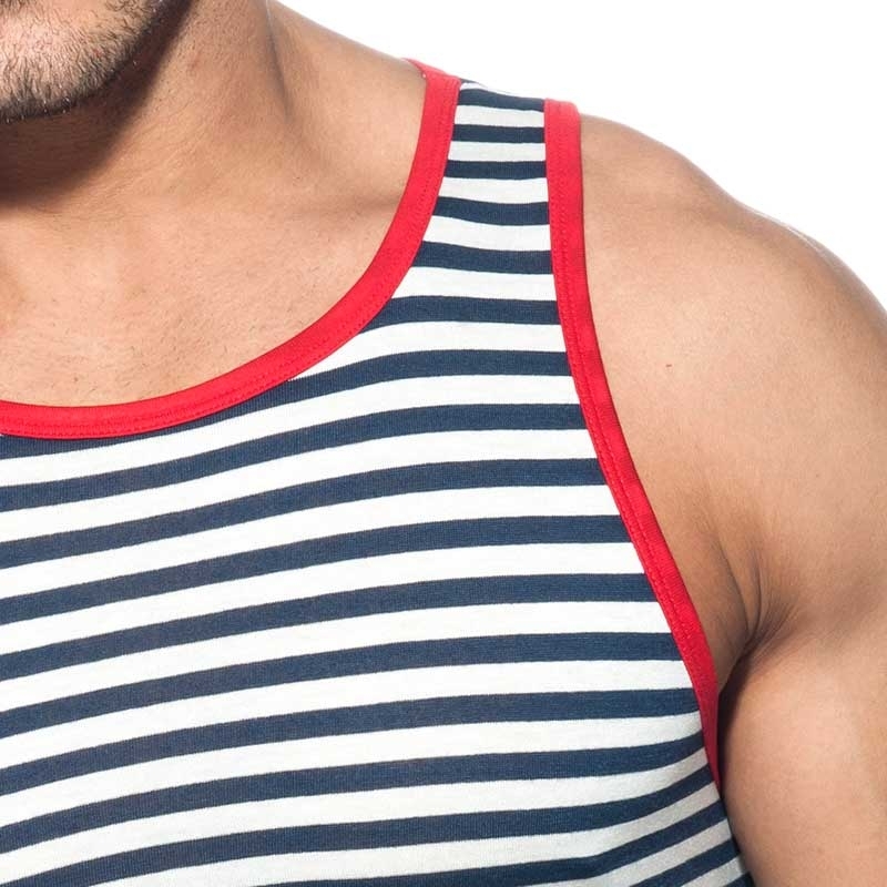 ADDICTED TANK TOP sailor AD588 striped in navy look with red-Neck