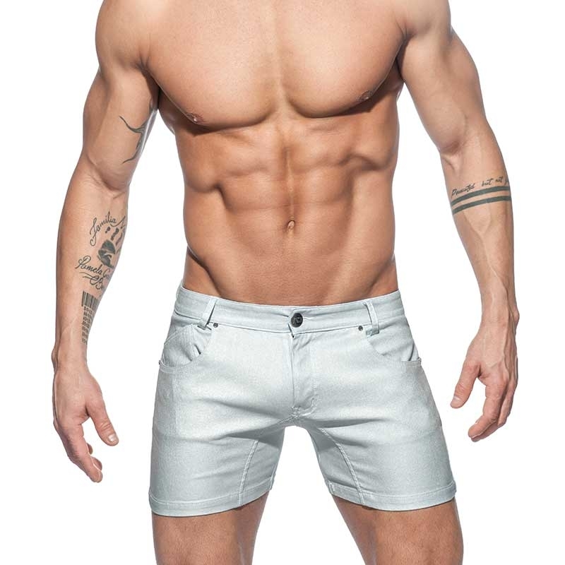 ADDICTED SHORTS Metall Look AD642 Weiss-Silber Glanz Jeanshose