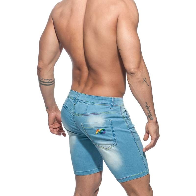 ADDICTED capri SHORTS rainbow AD637 used look mid long blue jeans