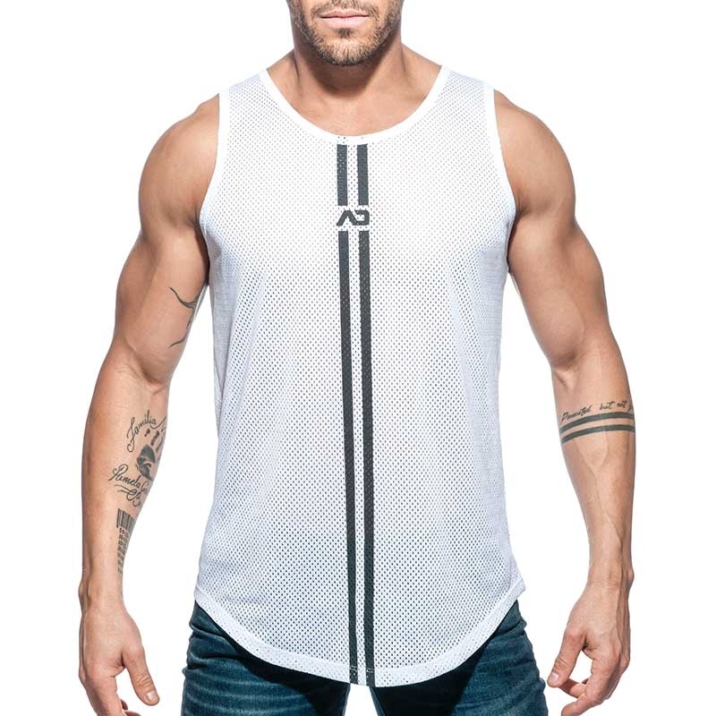ADDICTED TANK TOP mesh double stripe AD671 white long shirt
