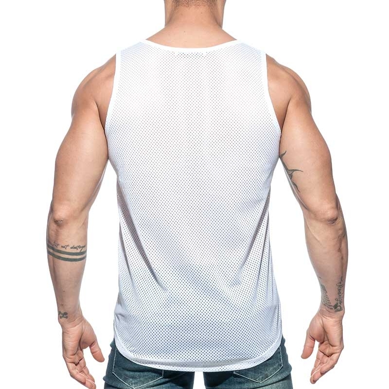 ADDICTED TANK TOP mesh double stripe AD671 white long shirt