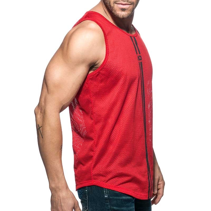 ADDICTED TANK TOP mesh double stripe AD671 red long shirt