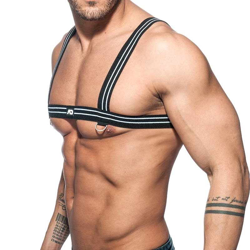 ADDICTED HARNESS rip stripes AD676 white with bondage rings
