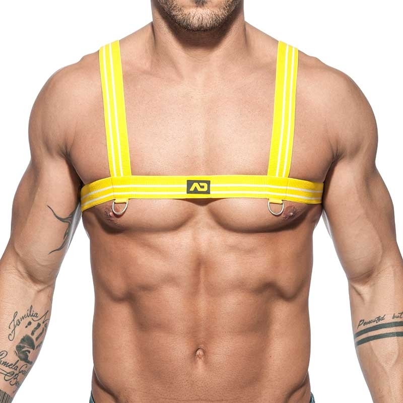 ADDICTED HARNESS rip stripes AD676 yellow with bondage rings