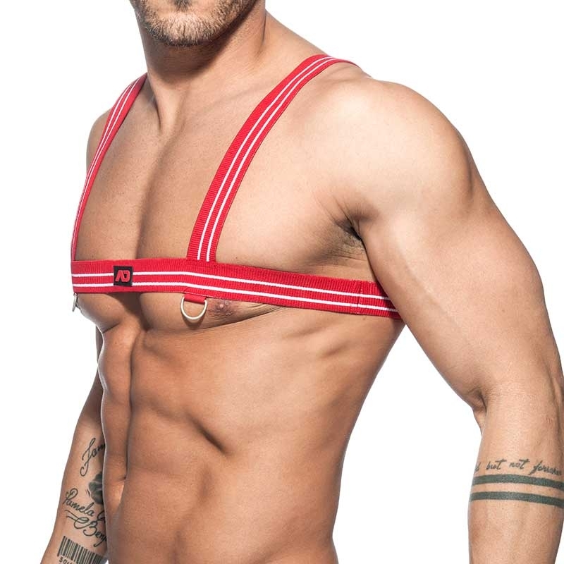 ADDICTED HARNESS rip stripes AD676 red with bondage rings