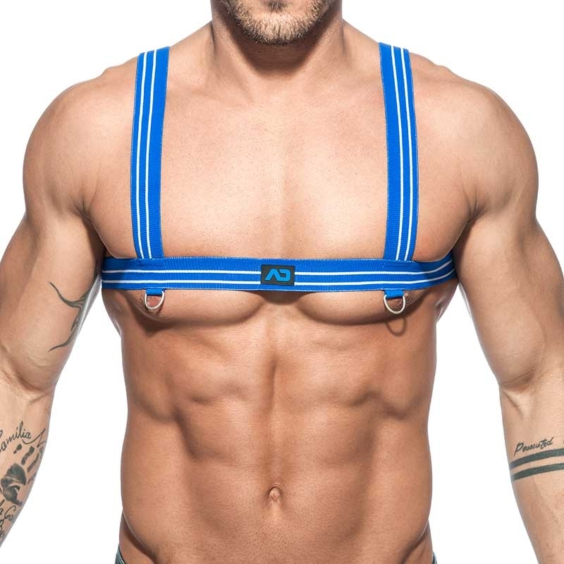 ADDICTED HARNESS rip stripes AD676 blue with bondage rings