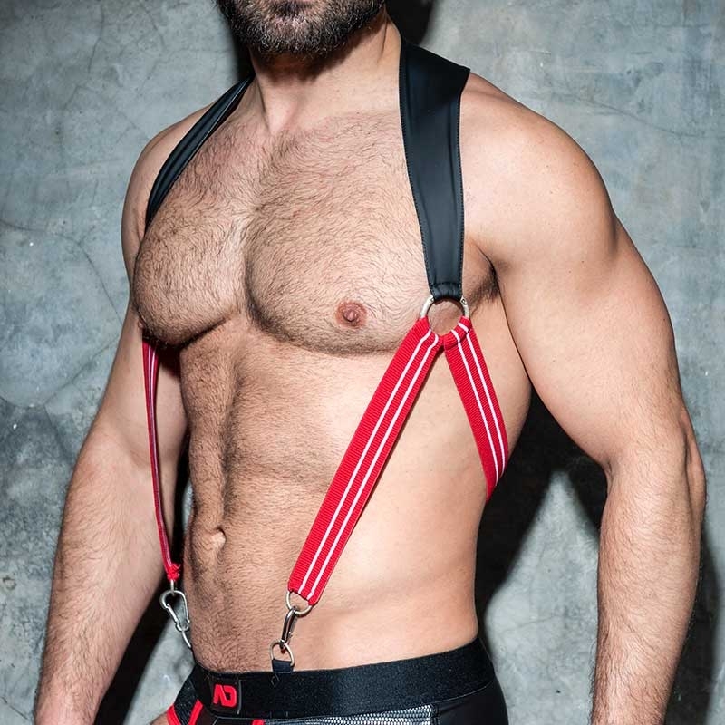 AD-FETISH HARNESS rubber suspenders ADF87 carabiner code red
