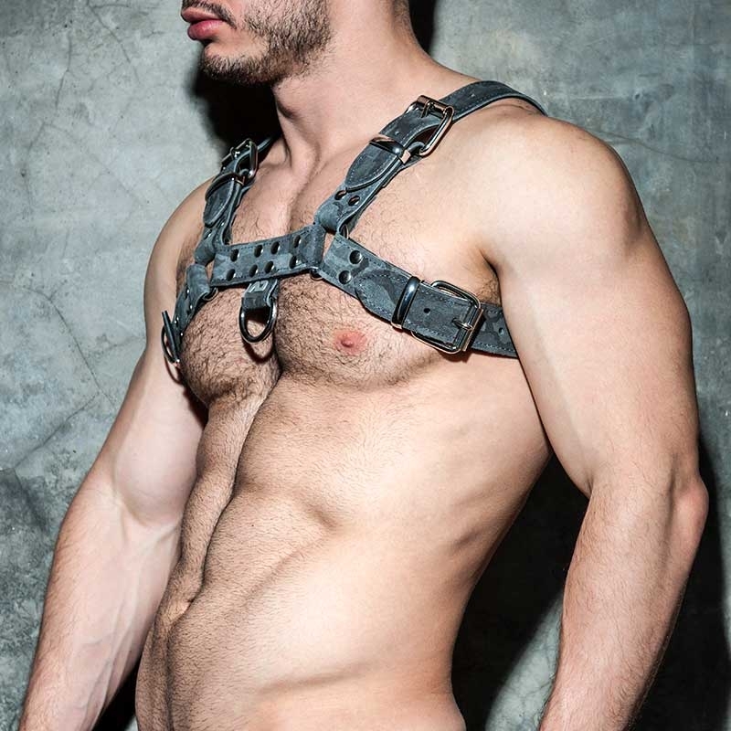 AD-FETISH LEATHER HARNESS camouflage ADF94 Tarnfleck in grey