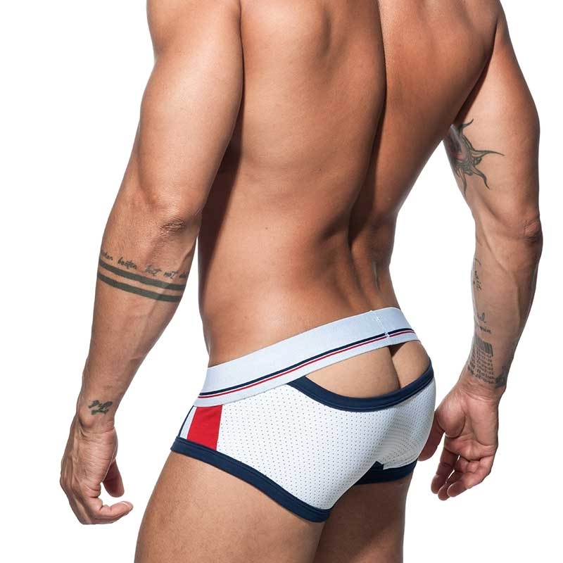 ADDICTED backless BRIEF mesh AD740 half open butt in white