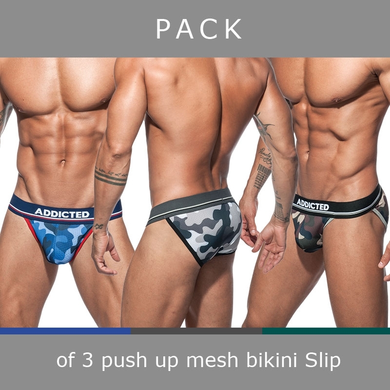 ADDICTED bikini BRIEF mesh AD699P push-up camouflage in a 3-value pack