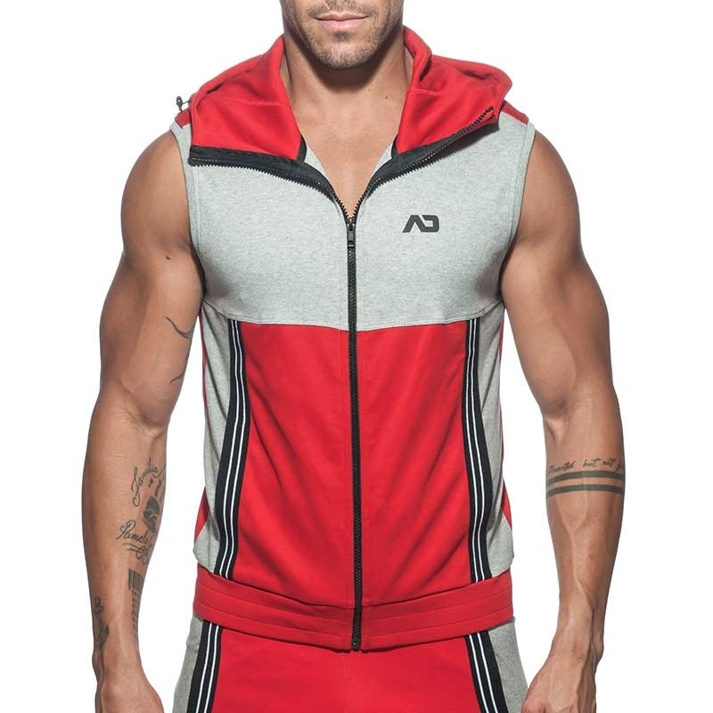 ADDICTED Sport HOODIE TANK retro AD673 farbiges Paneel in rot